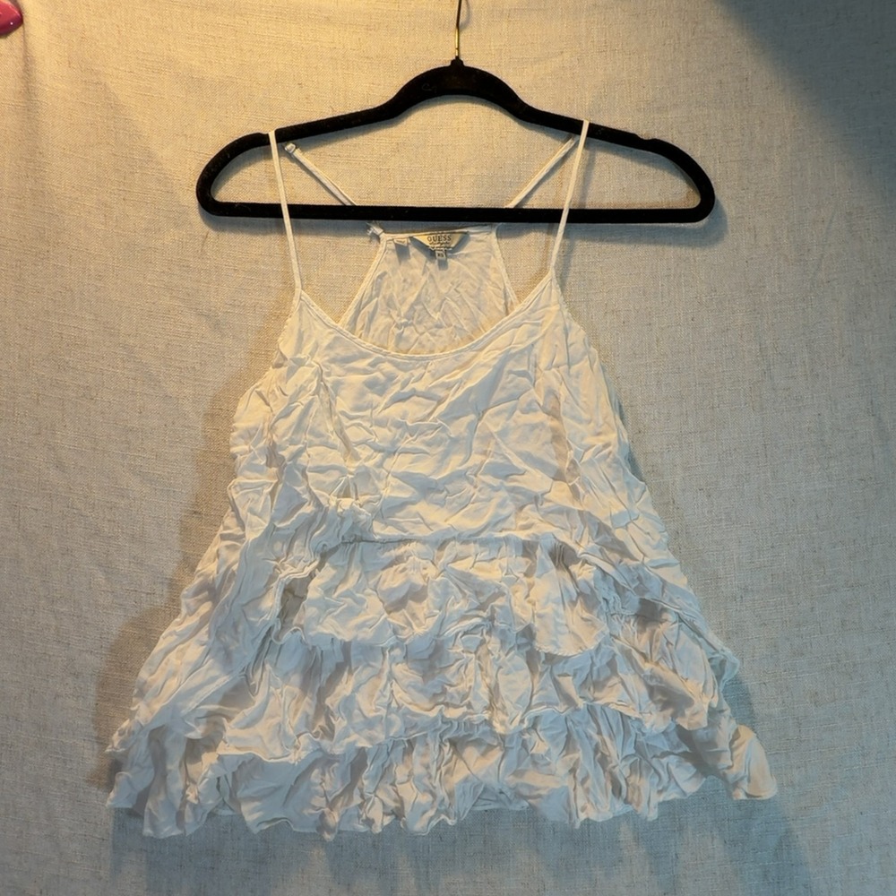 Guess Tiered Ruffle Cami Tank Top White Women's Size Extra Small